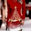 Women‘s Christmas Sweater Dress Jumper Dress Winter Dress Warm Christmas Tree Outdoor Christmas Daily Holiday Crew Neck Long Sleeve 2023 Regular Fit Burgundy Blue Green S M L XL XXL 3XL -HANA Luxury Wear Shop htiesp1695624636230