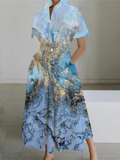 Women's Shirt Dress Casual Dress Swing Dress Maxi Long Dress Outdoor Office Daily Polyester Fashion Modern Shirt Collar Button Pocket Short Sleeve Summer Spring 2023 Loose Fit Black White Pink Floral -HANA Luxury Wear Shop htzeqf1689924469867