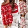 Women‘s Christmas Sweater Dress Winter Dress Casual Dress Red White Long Sleeve Elk Tree Snowflake Knit Print Winter Fall Crew Neck Fashion Casual Fit 2022 S M L XL -HANA Luxury Wear Shop hvkjph1667291368303