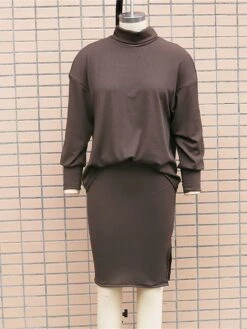 Women's Two Piece Dress Set Casual Dress Skirt Set Outdoor Daily Fashion Streetwear Split Ribbed Midi Dress Turtleneck Long Sleeve Plain Loose Fit Black Brown Beige Fall Winter S M L XL -HANA Luxury Wear Shop hvptap1694596420720