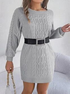 Women's Sweater Dress Jumper Dress Casual Dress Mini Dress Fashion Pure Color Outdoor Holiday Vacation Going Out V Neck Long Sleeve 2023 Loose Fit Green Khaki Gray S M L -HANA Luxury Wear Shop hvtsgs1696991847578