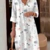 Women's Shirt Dress Casual Dress Midi Dress Outdoor Daily Date Polyester Fashion Modern Shirt Collar Button Pocket Long Sleeve Fall Winter 2023 Loose Fit Black White Wine Floral S M L XL 2XL