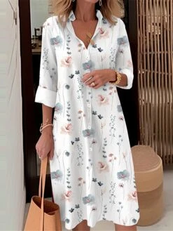 Women's Shirt Dress Casual Dress Midi Dress Outdoor Daily Date Polyester Fashion Modern Shirt Collar Button Pocket Long Sleeve Fall Winter 2023 Loose Fit Black White Wine Floral S M L XL 2XL