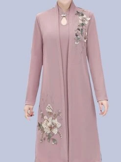 Women's Two Piece Dress Set Print Dress Outdoor Vacation Casual Print Midi Dress Stand Collar Long Sleeve Floral Loose Fit Pink Wine Blue Fall Winter XL XXL XXXL 4XL 5XL -HANA Luxury Wear Shop hwprsn1675853179753