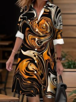 Women's Shirt Dress Casual Dress Midi Dress Outdoor Daily Date Polyester Fashion Modern Shirt Collar Button Pocket Long Sleeve Fall Winter 2023 Loose Fit Navy Blue Blue Purple Ombre S M L XL 2XL -HANA Luxury Wear Shop hyqfed1695204859729