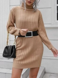 Women's Sweater Dress Jumper Dress Casual Dress Mini Dress Warm Pure Color Outdoor Casual Daily Going Out Turtleneck Long Sleeve 2023 Loose Fit Yellow Green S M L -HANA Luxury Wear Shop hzcgoz1695643293799