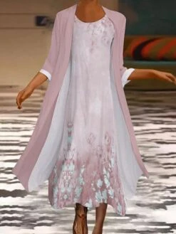 Women's Two Piece Dress Church Dress Long Dress Maxi Dress Light Pink Purple Green Long Sleeve Color Block Print Summer Spring Crew Neck Stylish Winter Dress Fall Dress Loose Fit 2023 S M L XL XXL -HANA Luxury Wear Shop hzfbfk1663818704105