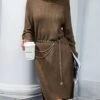 Women's Sweater Dress Jumper Dress Casual Dress Midi Dress Warm Pure Color Outdoor Casual Daily Going Out Turtleneck Long Sleeve 2023 Loose Fit Camel S M L