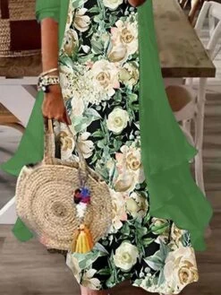 Women's Two Piece Dress Set Casual Dress Print Dress Outdoor Daily Fashion Streetwear Print Long Dress Maxi Dress V Neck Half Sleeve Floral Regular Fit Green Summer Spring S M L XL XXL -HANA Luxury Wear Shop iatpjq1684482025900