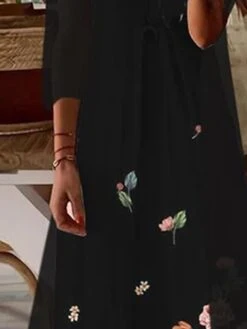 Women's Casual Dress Dress Set Two Piece Dress Midi Dress Black Long Sleeve Floral Print Fall Winter Autumn V Neck Casual Winter Dress Fall Dress Loose Fit 2023 S M L XL XXL 3XL 4XL 5XL -HANA Luxury Wear Shop icptsa1662027980983