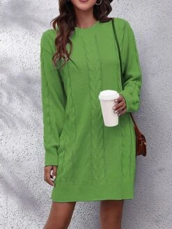 Women's Sweater Dress Jumper Dress Casual Dress Mini Dress Warm Pure Color Outdoor Casual Daily Going Out Crew Neck Long Sleeve 2023 Loose Fit Green Light Blue S M L -HANA Luxury Wear Shop iczqcw1692340501517