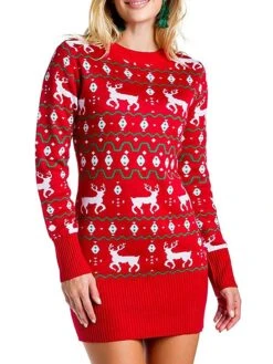 Women‘s Christmas Sweater Dress Jumper Dress Winter Dress Fashion Tree Deer Outdoor Christmas Daily Vacation Crew Neck Long Sleeve Patchwork 2023 Regular Fit Red Blue S M L -HANA Luxury Wear Shop idhjrt1695030474104