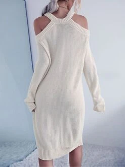 Women's Sweater Dress Winter Dress Jumper Dress Midi Dress Cold Shoulder Daily Date Going Out Fashion Basic Strap Long Sleeve 2023 Loose Fit Apricot Color S M L Size -HANA Luxury Wear Shop idxssz1695033150935