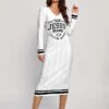 Women's Sweater Dress Winter Dress Jumper Dress Midi Dress Warm Letter Outdoor Daily Holiday Vacation V Neck Long Sleeve 2023 Regular Fit Black White S M L XL XXL 3XL