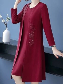 Women's Two Piece Dress Set Casual Dress Print Dress Home Daily Fashion Streetwear Print Midi Dress V Neck Long Sleeve Floral Regular Fit Red Navy Blue Blue Fall Winter L XL XXL 3XL 4XL -HANA Luxury Wear Shop ifirbe1697524579648