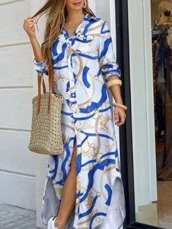 Women's Shirt Dress Long Dress Maxi Dress Black Blue Army Green Long Sleeve Leopard Patchwork Fall Spring Shirt Collar Winter Dress Fall Dress Loose Fit S M L XL XXL -HANA Luxury Wear Shop ihqmon1608278552865