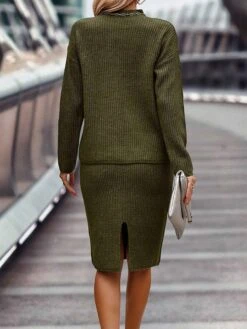 Women's Two Piece Dress Set Casual Dress Skirt Set Outdoor Daily Fashion Streetwear Ribbed Midi Dress Turtleneck Long Sleeve Plain Loose Fit Black Wine Dark Pink Fall Winter S M L XL XXL -HANA Luxury Wear Shop ijbvch1693214128430