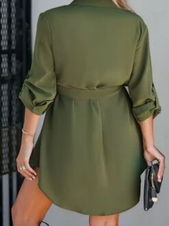 Women's Shirt Dress Casual Dress Mini Dress Outdoor Daily Polyester Basic Classic Shirt Collar Lace Up Button Long Sleeve Spring Fall Winter 2023 Loose Fit Green Pure Color S M L XL -HANA Luxury Wear Shop ilblrf1693200108277