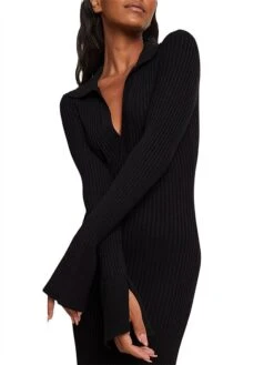 Women's Sweater Dress Winter Dress Jumper Dress Long Dress Maxi Dress Ruched Street Daily Holiday Fashion Streetwear V Neck Long Sleeve 2023 Regular Fit Black Color S M L Size -HANA Luxury Wear Shop indsog1692938922559