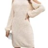 Women's Sweater Dress Winter Dress Jumper Dress Mini Dress Cold Shoulder Outdoor Street Daily Fashion Streetwear Crew Neck Long Sleeve 2023 Loose Fit Black Apricot Color S M L XL Size