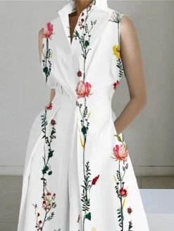 Women's Shirt Dress Casual Dress Maxi Long Dress Outdoor Office Business Polyester Fashion Modern Shirt Collar Button Pocket Sleeveless Summer Spring 2023 Regular Fit White Pink Blue Floral S M L XL -HANA Luxury Wear Shop instyo1688368282668
