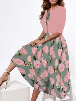 Women's Two Piece Dress Set Casual Dress Tank Dress Outdoor Daily Fashion Streetwear Print Midi Dress Strap Half Sleeve Floral Loose Fit Pink Dark Pink Peach Summer Spring S M L XL XXL -HANA Luxury Wear Shop iounux1687319833283