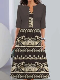 Women's Two Piece Dress Set Casual Dress Tank Dress Outdoor Daily Vintage Casual Pocket Print Midi Dress V Neck 3/4 Length Sleeve Geometric Color Block Regular Fit Black Pink Wine Summer Spring S M L -HANA Luxury Wear Shop iowwwt1690441703328