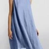 Women's Casual Dress Cotton Linen Dress Swing Dress Midi Dress Cotton Blend Basic Casual Outdoor Daily Crew Neck Ruched Sleeveless Summer Spring 2023 Loose Fit Pink Blue Brown Pure Color S M L XL 2XL -HANA Luxury Wear Shop iplfnd1677657845212