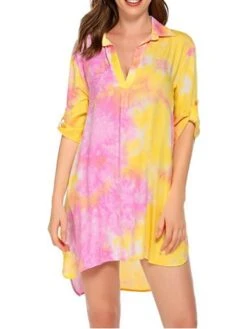 Women's Shirt Dress Casual Dress Shift Dress Mini Dress Outdoor Daily Date Polyester Fashion Classic Shirt Collar Button Print Half Sleeve Summer Spring 2023 Loose Fit Yellow Blue Sky Blue Floral Tie -HANA Luxury Wear Shop irlvwb1677234500040