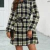 Women's Shirt Dress Casual Dress Mini Dress Outdoor Daily Date Polyester Fashion Casual Shirt Collar Lace Up Button Long Sleeve Spring Fall Winter 2023 Loose Fit Black Red Plaid S M L XL -HANA Luxury Wear Shop irzflo1697526670608