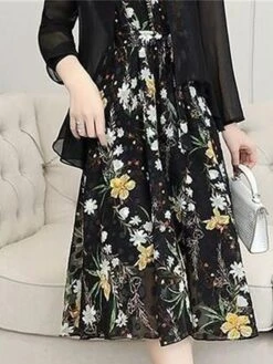 Women's Two Piece Dress Set Print Dress Outdoor Daily Modern Casual Lace Up Ruched Midi Dress V Neck Long Sleeve Floral Regular Fit Black Pink Blue Summer Spring M L XL XXL XXXL -HANA Luxury Wear Shop isctve1678430835604