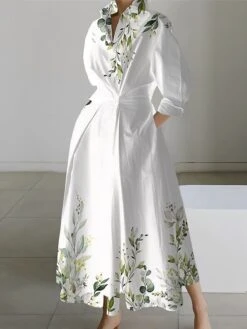 Women's Shirt Dress Casual Dress Swing Dress Maxi Long Dress Outdoor Office Daily Polyester Fashion Modern Shirt Collar Button Pocket Long Sleeve Spring Fall Winter 2023 Loose Fit White Yellow Dark -HANA Luxury Wear Shop itcwtw1692157277743