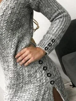 Women‘s Sweater Dress Winter Dress Bodycon Mini Dress Gray Long Sleeve Pure Color Button Fall Winter Autumn V Neck Elegant Winter Dress Fall Dress 2023 S M L XL XXL -HANA Luxury Wear Shop itpdxs1696759489876