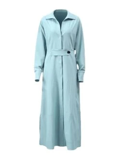 Women's Shirt Dress Casual Dress Sheath Dress Maxi Long Dress Outdoor Office Daily Polyester Fashion Modern Shirt Collar Button Long Sleeve Summer Spring Fall 2023 Loose Fit White Pink Blue Plain S M -HANA Luxury Wear Shop itusid1684320405061