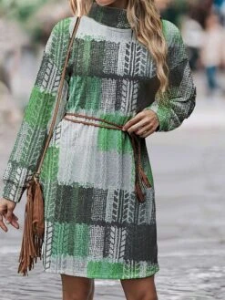Women's Sweater Dress Jumper Dress Casual Dress Mini Dress Warm Plaid Outdoor Daily Vacation Going Out Turtleneck Long Sleeve 2023 Loose Fit Yellow Blue Green S M L XL XXL 3XL -HANA Luxury Wear Shop itxpaq1695888054117
