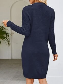 Women's Sweater Dress Winter Dress Jumper Dress Mini Dress Ruched Outdoor Street Daily Fashion Streetwear V Neck Long Sleeve 2023 Loose Fit Dark Green Purple Dark Blue Color S M L XL XXL Size -HANA Luxury Wear Shop ivcfsi1692081738065