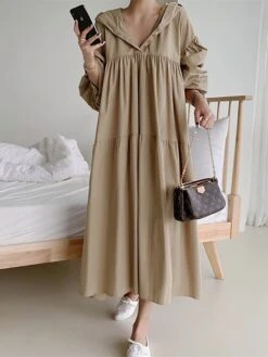 Women's Casual Dress Cotton Linen Dress Swing Dress Maxi Long Dress Linen / Cotton Blend Fashion Basic Outdoor Daily Vacation Hooded Ruched Pocket Long Sleeve Fall Winter Autumn 2023 Loose Fit Black -HANA Luxury Wear Shop ivrcpf1693553161669