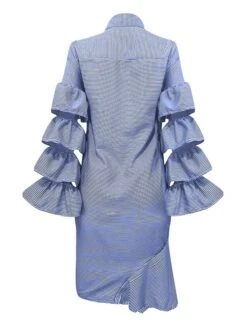 Women's Shirt Dress Sheath Dress Midi Dress Winter Dress Daily Vacation Polyester Cotton Blend Fashion Casual Shirt Collar Lace Up Ruched Long Sleeve Summer Spring Fall 2022 Regular Fit Red Light Blue -HANA Luxury Wear Shop ivwrtq1634352968139