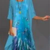 Women's Two Piece Dress Set Casual Dress Print Dress Outdoor Daily Fashion Elegant Print Midi Dress Crew Neck 3/4 Length Sleeve Floral Loose Fit Blue Sky Blue Dark Green Summer Spring S M L XL XXL -HANA Luxury Wear Shop iwcbns1688725827179