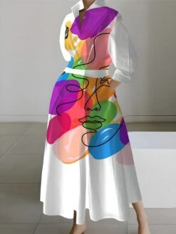 Women's Shirt Dress Casual Dress Swing Dress Maxi Long Dress Outdoor Office Daily Polyester Fashion Modern Shirt Collar Button Pocket Long Sleeve Spring Fall Winter 2023 Loose Fit Black White Purple