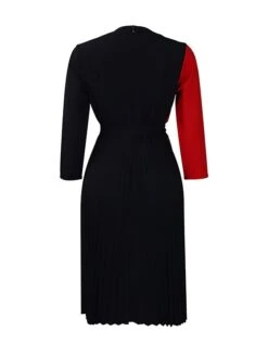 Women's Shirt Dress Casual Dress Midi Dress Outdoor Daily Date Polyester Fashion Casual Shirt Collar Lace Up Pleated 3/4 Length Sleeve Spring Fall Winter 2023 Regular Fit Yellow Red Blue Color Block -HANA Luxury Wear Shop ixvyzr1695027668579