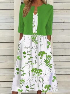 Women's Two Piece Dress Set Casual Dress Print Dress Daily Vacation Fashion Elegant Pocket Print Midi Dress Crew Neck Half Sleeve Floral Regular Fit Black Navy Blue Green Summer Spring S M L XL XXL -HANA Luxury Wear Shop izbugj1682055673160