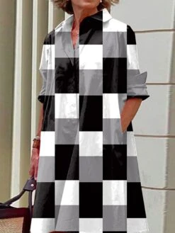 Women's Shirt Dress Casual Dress Midi Dress Outdoor Office Daily Polyester Fashion Modern Shirt Collar Button Pocket Long Sleeve Fall Winter 2023 Loose Fit Yellow Blue Purple Leopard Geometric Color -HANA Luxury Wear Shop jbabmg1693386629654