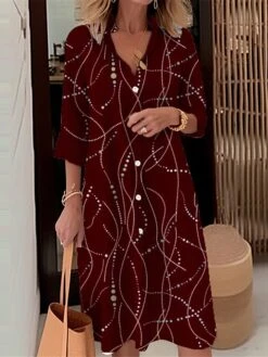 Women's Shirt Dress Casual Dress Midi Dress Outdoor Daily Date Polyester Fashion Modern Shirt Collar Button Pocket Long Sleeve Fall Winter 2023 Loose Fit Black White Wine Floral S M L XL 2XL -HANA Luxury Wear Shop jcaymu1695367375325