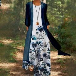 Women's Dress Set Two Piece Dress Chiffon Dress Long Dress Maxi Dress Black Red Navy Blue Short Sleeve Floral Lace Up Summer Spring Crew Neck Stylish Loose Fit 2023 S M L XL XXL 3XL 4XL 5XL -HANA Luxury Wear Shop jchttx1648535176103