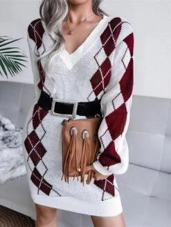 Women's Sweater Dress Winter Dress Jumper Dress Mini Dress Ruched Daily Date Going Out Active Fashion V Neck Long Sleeve 2023 Loose Fit Black White Sky Blue Color S M L Size -HANA Luxury Wear Shop jdinen1692862234188