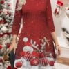Women‘s Christmas Sweater Dress Jumper Dress Winter Dress Warm Santa Claus Deer Outdoor Christmas Daily Holiday Crew Neck Long Sleeve 2023 Regular Fit Wine Green Gray S M L XL XXL 3XL