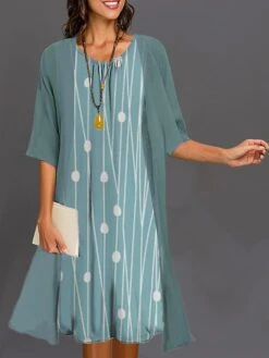 Women's Two Piece Dress Set Casual Dress Dress Set Outdoor Daily Fashion Elegant Print Midi Dress Crew Neck 3/4 Length Sleeve Floral Ombre Regular Fit Royal Blue Blue Sky Blue Summer Spring S M L XL -HANA Luxury Wear Shop jfsuar1683089518554