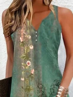 Women's Two Piece Dress Set Casual Dress Tank Dress Outdoor Daily Active Fashion Button Print Midi Dress V Neck Short Sleeve Floral Regular Fit Green Summer Spring S M L XL XXL -HANA Luxury Wear Shop jhrncr1686651984460