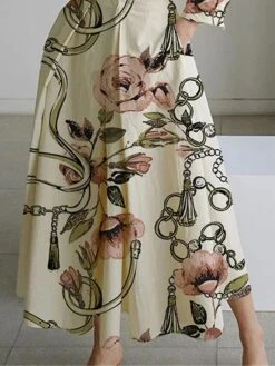 Women's Shirt Dress Casual Dress Swing Dress Maxi Long Dress Outdoor Office Daily Polyester Fashion Modern Shirt Collar Button Pocket Long Sleeve Spring Fall Winter 2023 Loose Fit White Apricot Floral -HANA Luxury Wear Shop jjayya1692787140426